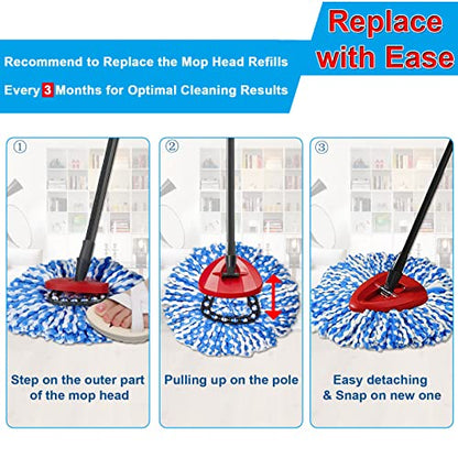 【3-Pack】Cedar Mop Head, Perfect Fit for O Cedar Rinse Clean Mop Replace Head, 2 Ultra-Absorbent Microfiber Mop Refills with 1 Base for Floor & Wall Cleaning