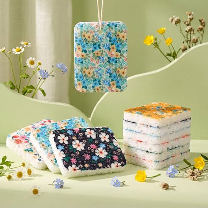 Hahafelt 36 Counts Compressed Cellulose Sponges Bulk Craft Pop up Floral Pattern Natural Kitchen Compostable Non Scratch Dish Sponges for Washing Dishes, Cleaning Countertop Sink - style: Floral