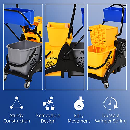 Heavy-Duty Mop Bucket with Side-Press Wringer and Dual Water Separation for Efficient Floor Cleaning at Home or Work