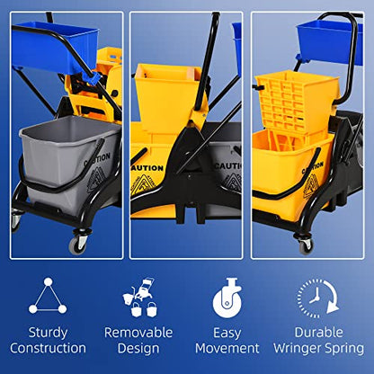 Heavy-Duty Mop Bucket with Side-Press Wringer and Dual Water Separation for Efficient Floor Cleaning at Home or Work
