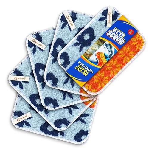 Amarelle GEN II Dish Washing Scrubbers (5-Pack), Made in Green Kitchen Scrubbers for Dishes, Non Scratch Pot & Pan Scrubber, Dual-Sided Heavy-Duty Scouring Pads, Reusable (Nordic Folk) - color: Nordic Folk (Original Heavy Duty), size: 5-pack