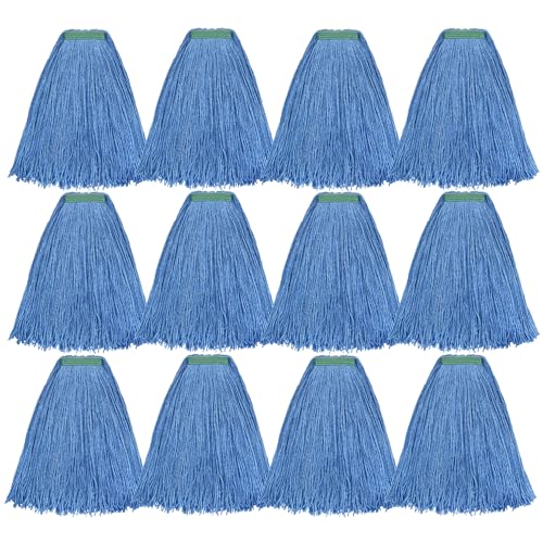 Matthew Cleaning 24oz 12Pack Cotton Mop Head Replacement,Looped-Open String Heavy Duty String Mop Refills, Universal Headband Blend,Floor Cleaning for Home, Industrial and Commercial Use(Blue) - color: Blue, size: 24oz 12 Pack