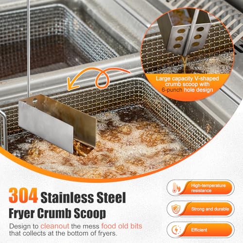 Fryer Cleaning Tool 5 Piece Set, Deep Fryer Basket Brush, Long Handle L-Shaped & Straight Crevice Cleaning Brush, Cleanout Rod Kit and V-Shaped Strainer Scoop for Restaurant, Kitchen Maintenance - style: 5 Pack