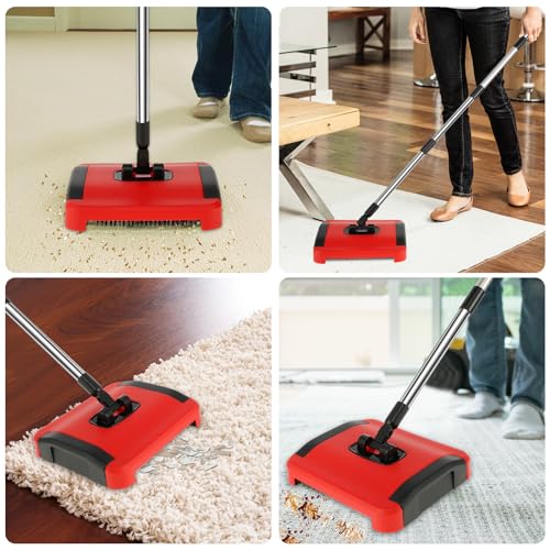 Carpet Floor Sweeper with Horsehair, Manual Cleaner, Non-Electric Broom Efficient Hand Push Rug Roller Brush