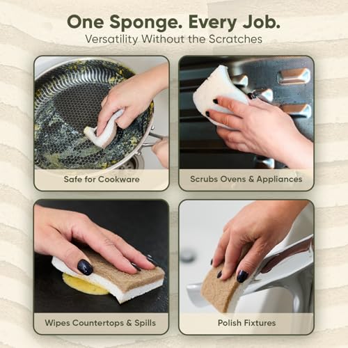 Plant-Based Kitchen Sponges (12 Pack) | USDA Biobased Certified | FSC & PETA Approved | Natural Cellulose & Coconut Scrubber Sponge | S-Shaped Design | Eco-Friendly, Non-Scratch, Non-Toxic & Vegan - size: 12 Pack