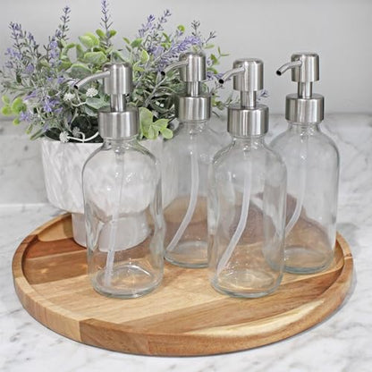 Cornucopia Brands 8oz Clear Glass Bottles w/Stainless Steel Lotion Pumps (4-Pack); Liquid Soap & Lotion Pump Dispensers - size: 4 Count (Pack of 1)