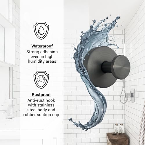 Suction Cup Hooks for Shower - 2 Pack, Gray - Stainless Steel, Strong Suction, No Drill, Removable Hanger, Tile Bathroom Kitchen Wall, Glass Door, Mirror Hook Hanging Robe, Towel Holder - color: Gray