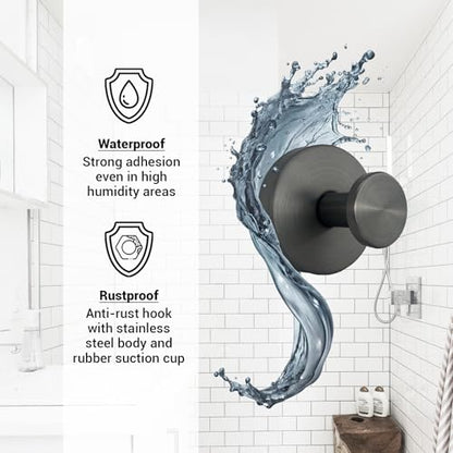 Suction Cup Hooks for Shower - 2 Pack, Gray - Stainless Steel, Strong Suction, No Drill, Removable Hanger, Tile Bathroom Kitchen Wall, Glass Door, Mirror Hook Hanging Robe, Towel Holder - color: Gray