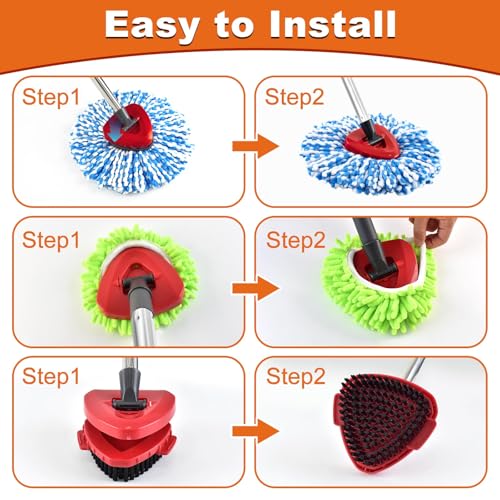 2 Microfiber Mop Head Refills and 2 Chenille Mop Pads,1 Upgrade Scrub Brush 1 Spin Mop Base for O Cedar RinseClean 2 Tank Spin Mop System,Spin Microfiber Mop Refills for Cleaning All Floors - color: 2blue+2green+2red
