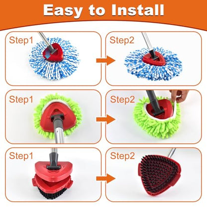 2 Microfiber Mop Head Refills and 2 Chenille Mop Pads,1 Upgrade Scrub Brush 1 Spin Mop Base for O Cedar RinseClean 2 Tank Spin Mop System,Spin Microfiber Mop Refills for Cleaning All Floors - color: 2blue+2green+2red
