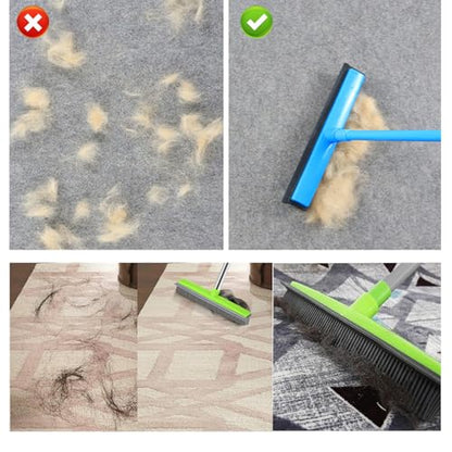 Three-Section Telescopic Pole Carpet Delinting Broom, Pet Hair Removal Broom, Multi-Surface Squeegee Rubber Broom, Extendable Rubber Broom Pet Hair Remover for Carpet Couch (Yellow) - color: Yellow
