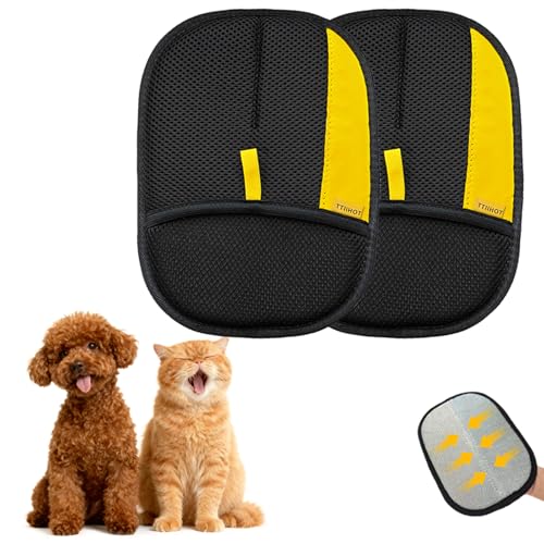 Electrostatic Gloves for Pet Hair Removal: Upgraded 2PCS Animal Fur Removal Tool for Dogs&Cats Efficient Reusable Pet Hair Remover for Couch Carpet Car Seat Clothing Quick Clean (2 pcs-Black) - color: 2 pcs-black