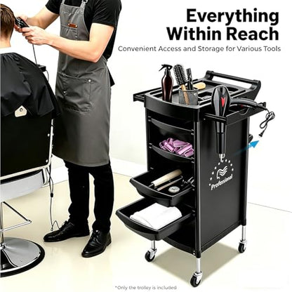 Salon Trolley Cart with Wheels, 6-Tier Beauty S-alon Cart with 4 Drawers, Space-Saving Rolling Salon Versatile Utility Cart, Open Top Floor, 110.23lbs Load-Bearing, Retractable Trays (Black) - color: Black