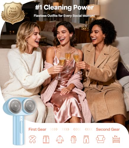 TORRAS Dual-Head Fabric Shaver, Longest Durability & 50ml Large Capacity Rechargeable Lint Removers to Remove Pills, 6-Leaf Blades Defuzzer, Electric Shaver for Clothes Couch Furniture, Blue - color: Light Blue