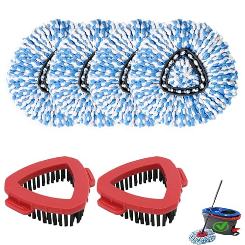 6PCS Spin Mop Replacement Heads,with Only Fit for RinseClean 2-Tank System,Machine Washable & Easy to Replace.Including 4 Spin mop Replacement Heads, 2 Brush Head - size: 4+2PCS