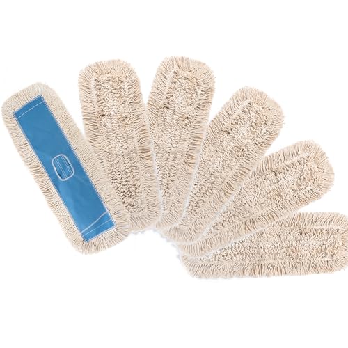 MATTHEW CLEANING 24'' Industrial Strength Cotton Dust Mop Refill Washable Replacement Heads For Residential & Commercial Use Fit Standard Dust Mop Frames, Hardwood,Concrete Floors Blue&White Pack of 6 - color: Blue&white, size: 24'' 6 Pack