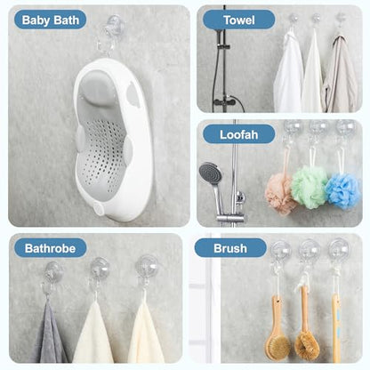4-Pack Suction Cup Hooks for Shower, Extra Large Clear 1.9" Shower Suction Hooks, Heavy Duty 18 Lb, Reusable & Removable Plastic Wreath Hanger for Windows, Glass, Bathroom, Loofah, No Tools, No Damage