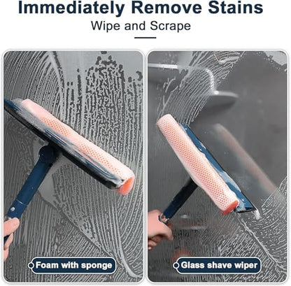 Professional Window Squeegee,2-in-1 Window Cleaner with 56" Long Stainless Steel Handle,Window Washing Kit, Glass Door Cleaner,Multi-Use Car Windshield Cleaning Tool for Gas Station, Glass,Shower