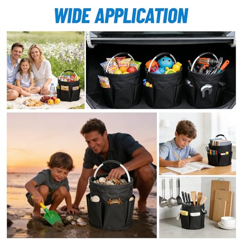 Cleaning Caddy with Handle, 17L Cleaning Products Organiser, Portable Cleaning Caddy with 7 Pockets, Foldable Storage Basket for Cleaning Products, Home, Garden & Household Supplies