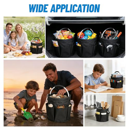 Cleaning Caddy with Handle, 17L Cleaning Products Organiser, Portable Cleaning Caddy with 7 Pockets, Foldable Storage Basket for Cleaning Products, Home, Garden & Household Supplies