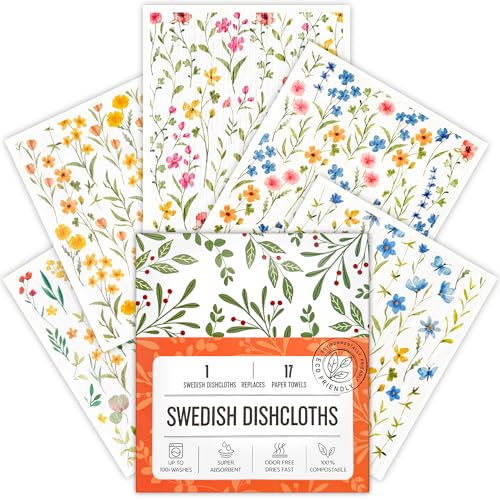 Swedish Dishcloths for Kitchen, 5 Pack Flowers Reusable Paper Towels Washable, Super Absorbent Swedish Dish Cloths, Biodegradable, Non-Scratch, No Odor - color: 5 Count- Watercolor Flowers