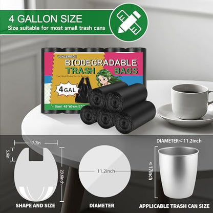 Small Trash Bags 4 Gallon - Black With Handles Mini Bathroom Garbage Bags 100 Count 15 Liter Unscented Biodegradable Little Wastebasket Liners For Car Office Kitchen Strong Thick