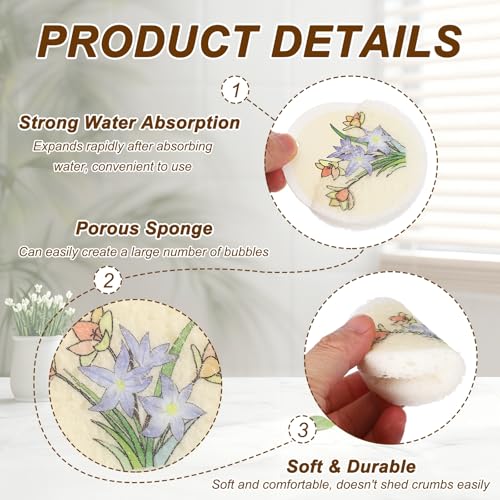 uxcell 6Pcs Cellulose Sponges, Round Kitchen Clean Sponges Non-Scratch Compressed Dish Scrubber with Floral Pattern for Kitchen Household Cookware Bathroom Cleaning & DIY, Light Yellow - color: Light Yellow