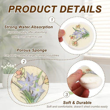 uxcell 6Pcs Cellulose Sponges, Round Kitchen Clean Sponges Non-Scratch Compressed Dish Scrubber with Floral Pattern for Kitchen Household Cookware Bathroom Cleaning & DIY, Light Yellow - color: Light Yellow