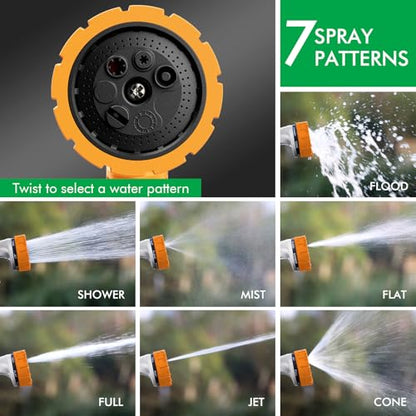RESTMO Heavy Duty Hose Nozzle, Metal Garden Water Hose Sprayer with 7 Watering Patterns, Thumb Control, On Off Valve, High Pressure Nozzle Sprayer for Watering Plants, Car and Pet Washing, Orange - color: Orange