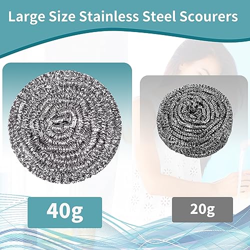 Carrie Joe Stainless Steel Scourer Heavy Duty Scrubber Pads Steel Wool Pack of 6,40g - size: 6Pcs 40G