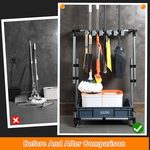 Freestanding Mobile Cleaning Tool Storage Rack, Mop and Broom Holder (M2) - size: Medium