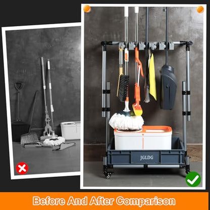 Freestanding Mobile Cleaning Tool Storage Rack, Mop and Broom Holder (M2) - size: Medium
