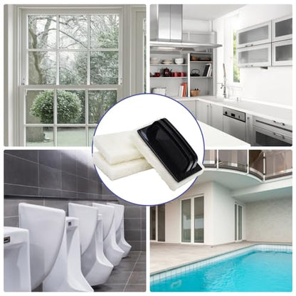 YoleShy Handled Scrubber Set, Non-Scratch Bathroom Scrubbing Pads, Bathtub Scrubber with Handle, Reusable Cleaning Sponge for Shower Tile, Bathtube, Sink, Spas Tubs & Swimming Pool Step - color: Black