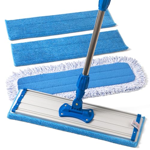 Zflow 18" Professional Microfiber Mop - Commercial Stainless Steel Handle with Microfiber Dust Pad + 3 Wet Pads