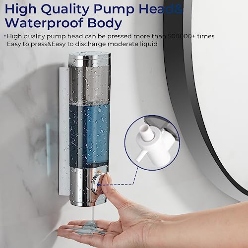 Pollock Shampoo and Conditioner Dispenser Wall Mounted, Shower Soap Dispenser 2 Chamber No Drill, Shampoo Dispenser for Shower, Body Wash Dispenser for Bathroom, Large Capacity, (Silver DG1 Chamber) - color: Silver Dg1 Chamber