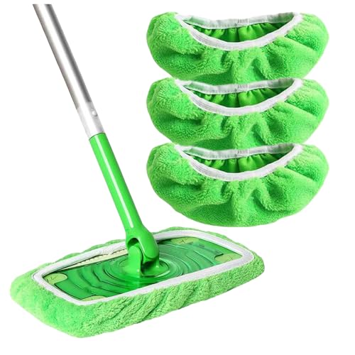 3 Pack Green Reusable Microfiber Mop Pads Replacement, Wet and Dry Flat mop Cover, Washable Wet Pads Refill for Surface/Hardwood Floor Cleaning - color: Green