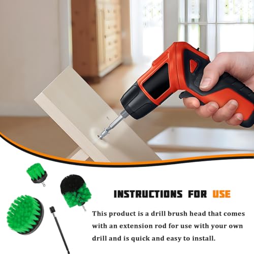 4PCS/Set Car Drill Brush Attachment Set, Vehicle Drill Scrub Brushes Kit with Extended Long Rod, Automotive Power Cleaning Scrubber Accessories, Universal for SUV, Sedan, Truck (Green) - color: Green