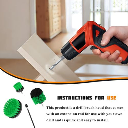 4PCS/Set Car Drill Brush Attachment Set, Vehicle Drill Scrub Brushes Kit with Extended Long Rod, Automotive Power Cleaning Scrubber Accessories, Universal for SUV, Sedan, Truck (Green) - color: Green