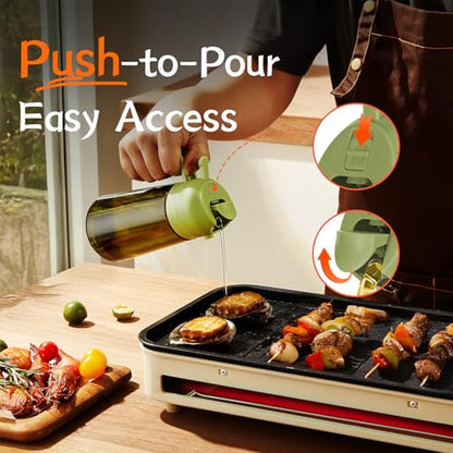 TrendPlain - 16oz Olive Oil Dispenser for Kitchen - 2 in 1 Olive Oil Dispenser and Oil Sprayer - Olive Oil Dispenser Bottle w/Stickers - Olive Oil Sprayer for Cooking 2Pcs White&Green (Light Blockage) - color: White&Green, style: 2 Pack