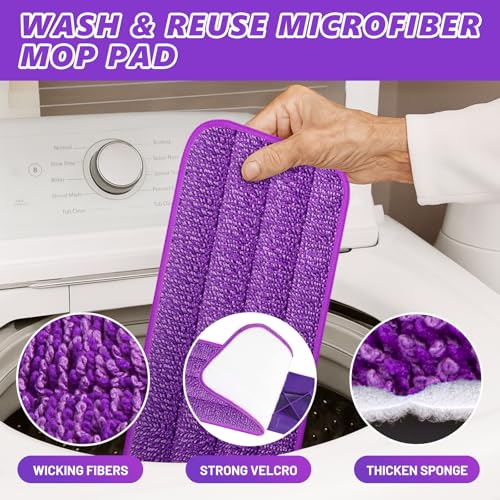 HOMTOYOU Spray Mops with 9 Reusable Pads: Wet Mop for Hardwood Tile Wood Laminate Vinyl - Absorbs Pet Hair Dust