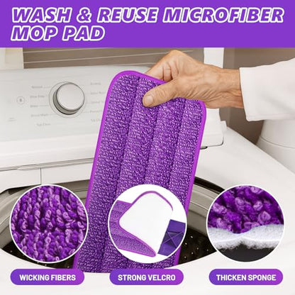 HOMTOYOU Spray Mops with 9 Reusable Pads: Wet Mop for Hardwood Tile Wood Laminate Vinyl - Absorbs Pet Hair Dust