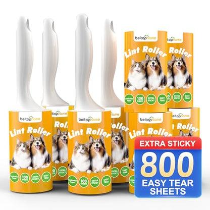 Lint Roller, 800-Sheet Extra Sticky Rollers for Pet Hair, 4 Handles, Value Pack for Dogs, Cats, Clothes, Carpet, Furniture - size: 800Sheets+4 Handles