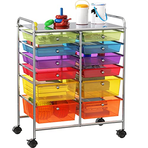 Simple Houseware Utility Cart with 12 Drawers Rolling Storage Art Craft Organizer, Multicolor - color: Multicolor, size: 12 Drawers