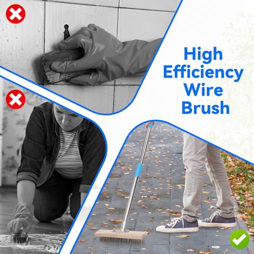Heavy Duty Wire Broom with 70.8" Telescopic Handle: Stainless Steel Outdoor Broom for Cleaning Moss Concrete Floors Grout Gardens Patio Deck Concrete Garage (Style 2) - color: Apricot- 70.8 Inch