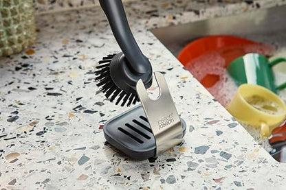 Joseph Joseph SinkTech Dish Brush with Replacement Head and Stainless-Steel Storage Stand Drip Tray - style: With Stand