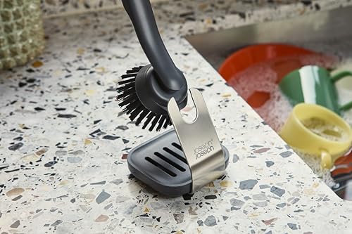 Joseph Joseph SinkTech Dish Brush with Replacement Head and Stainless-Steel Storage Stand Drip Tray - style: With Stand