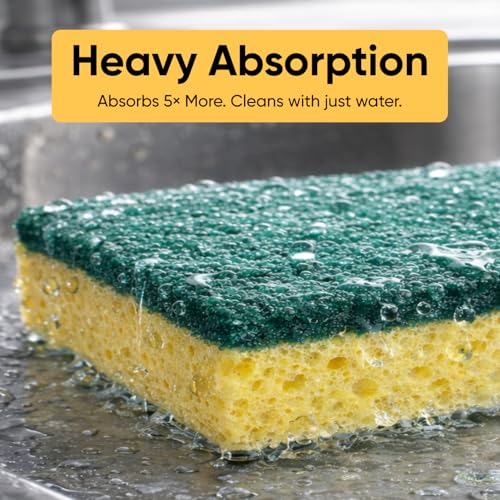 Scrubee Heavy Duty Scrub Large Sponge with Scouring Pad, Kitchen Dishwashing, Sink, Pot and Frying Pan Cellulose Scrubber Sponge Non Scratch. By Superio… (6" 3 Pack) - color: Large Green, size: 3-pack