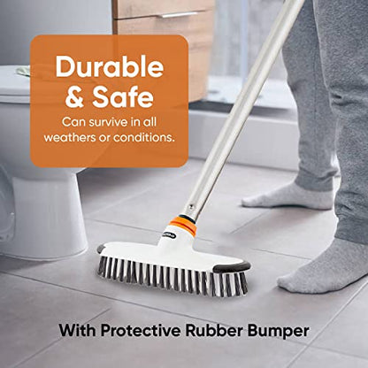 Superio Deck Scrub Brush with Long Handle, Heavy Duty Stiff Bristles Grout Scrubber with Scraper - Cleans Hot Tub, Swimming Pool, Granite Tiles, Bathroom, Patio, Kitchen, Wall and Deck (48 Inches) - size: 48 Inches