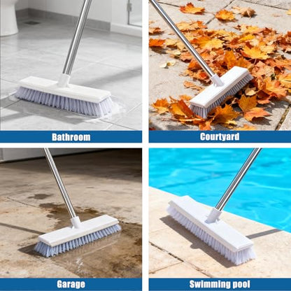 Flat Mop and Bucket Set with Heavy Duty Scrub Brush, 2 Washable Reusable Microfiber Pads, for Tile Hardwood, Wall Cleaning, Home Indoor or Outdoor Cleaning (White-Gray) - size: 5Pcs