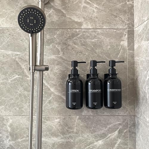 Shampoo Dispenser for Shower Wall, Shampoo and Conditioner Dispenser with 16 Waterproof Labels, No Drill Shower Soap Dispenser Bathroom, Shower Soap Dispenser Wall Mounted,17oz, 3 Pack, Black - color: 1-gloss Black Bottle + Black Pump